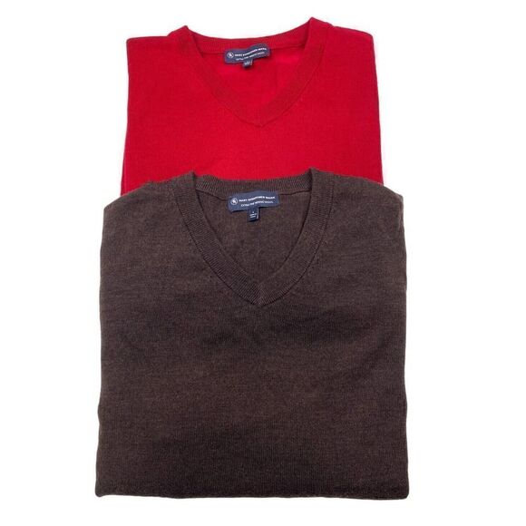 (2) Hart Schaffner Marx Sweater Men's‎ Large Long Sleeve V Neck Merino Wool - Picture 1 of 16